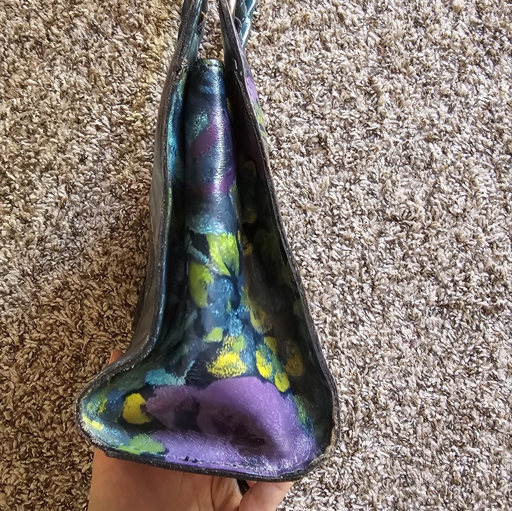 Patricia Nash Teal Floral Leather Tote Bag with Purple & Yellow Accents - Picture 8 of 13